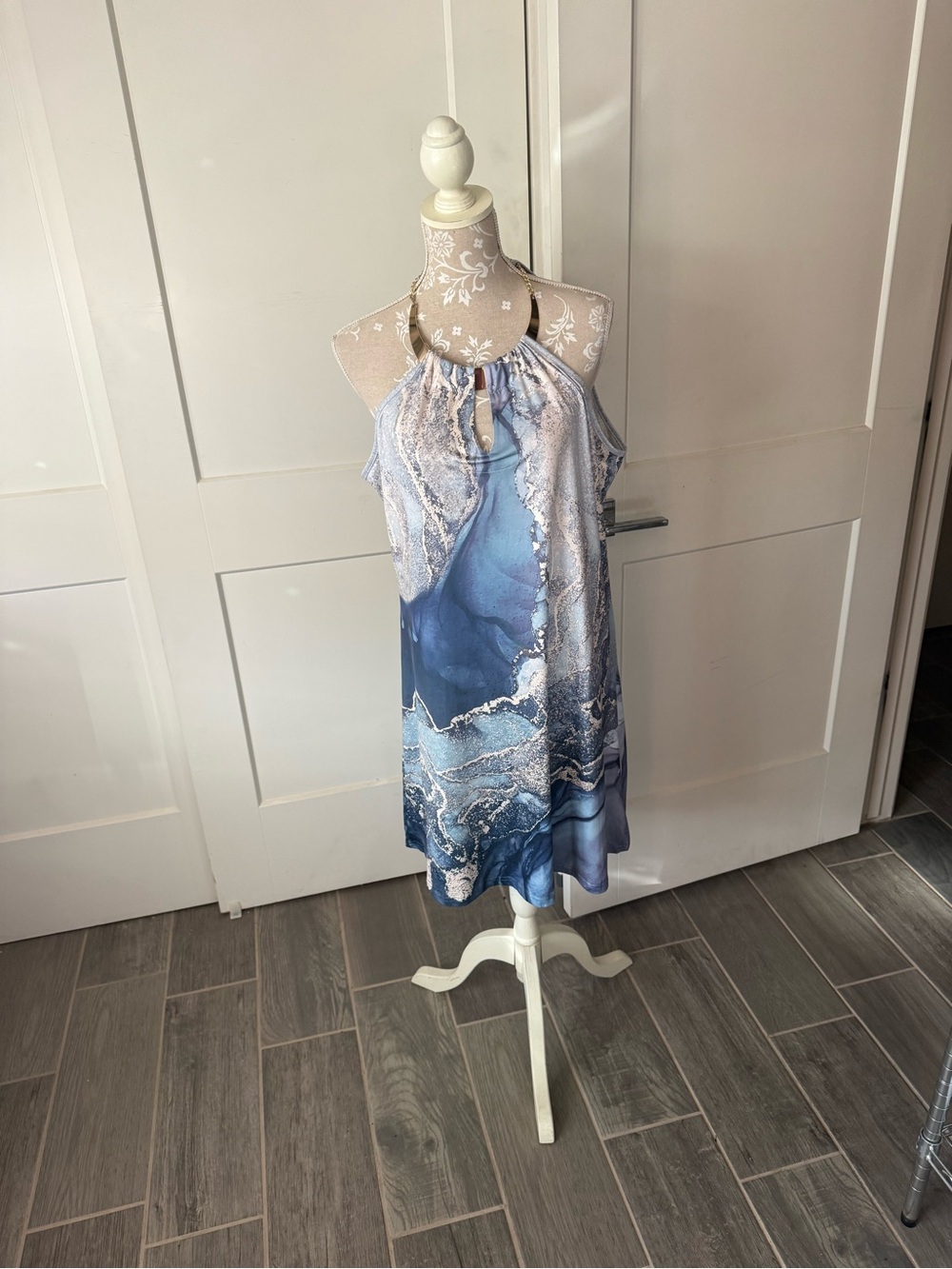 Blue Halter Tunic with Marble Print